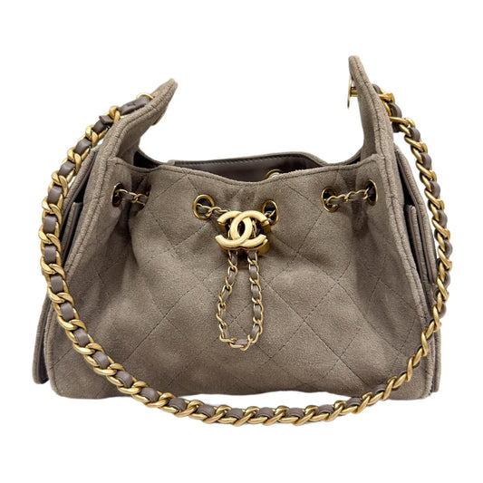 Mini Chanel 25 Matelasse Grey Suede Shoulder Bag
