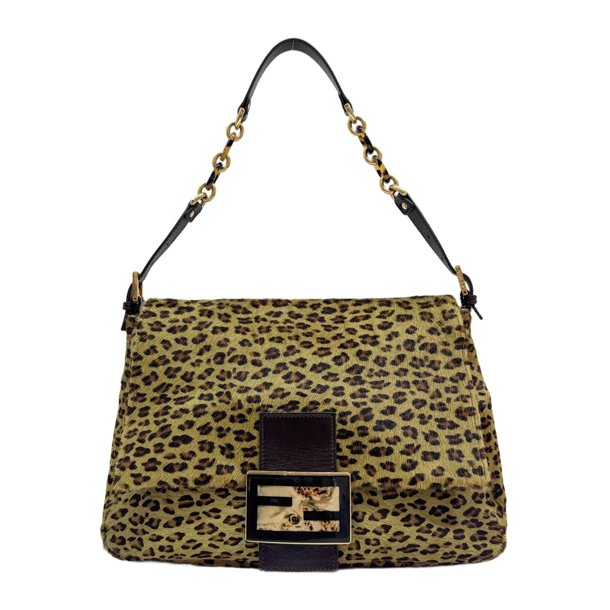 Large Mamma Baguette Two Tone Yellow & Brown Pony Hair Shoulder Bag