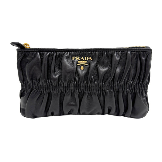 Gaufre Black Nappa Leather Zip Pouch