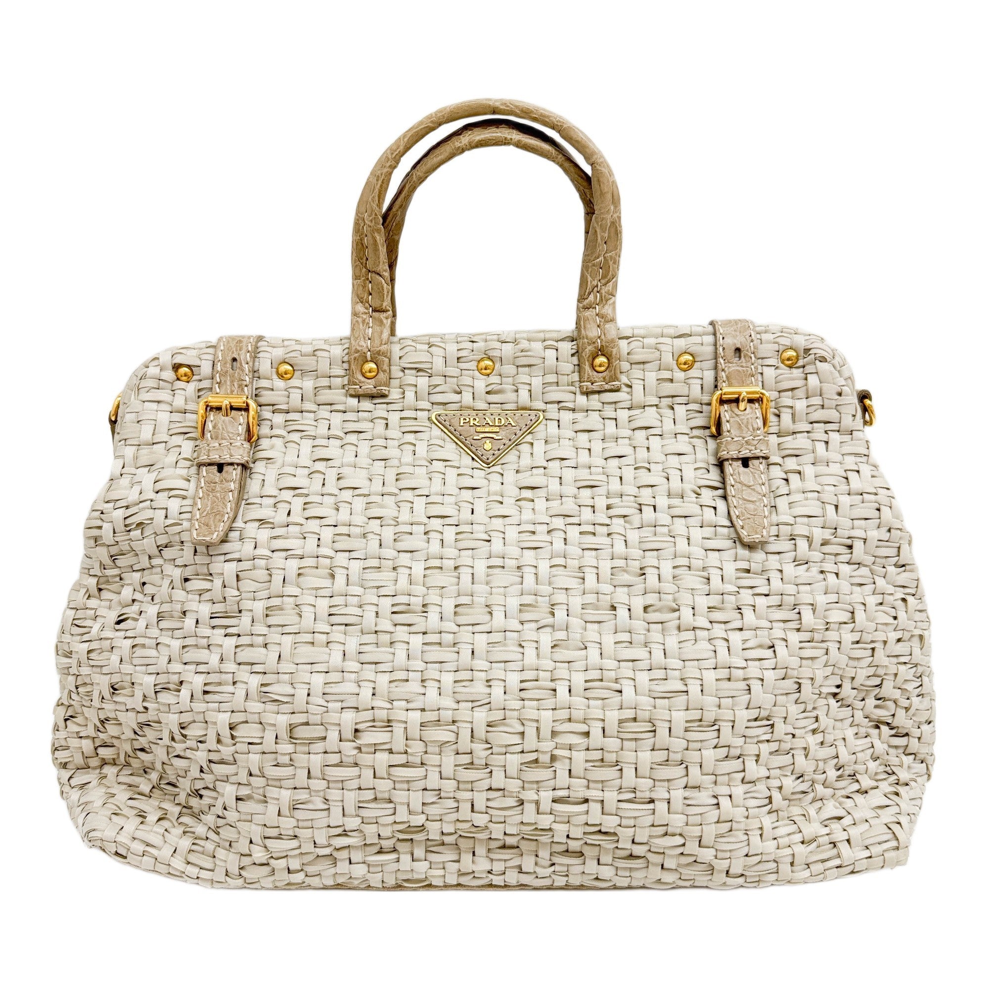 Braided Eggshell White Nylon Two Way Bag