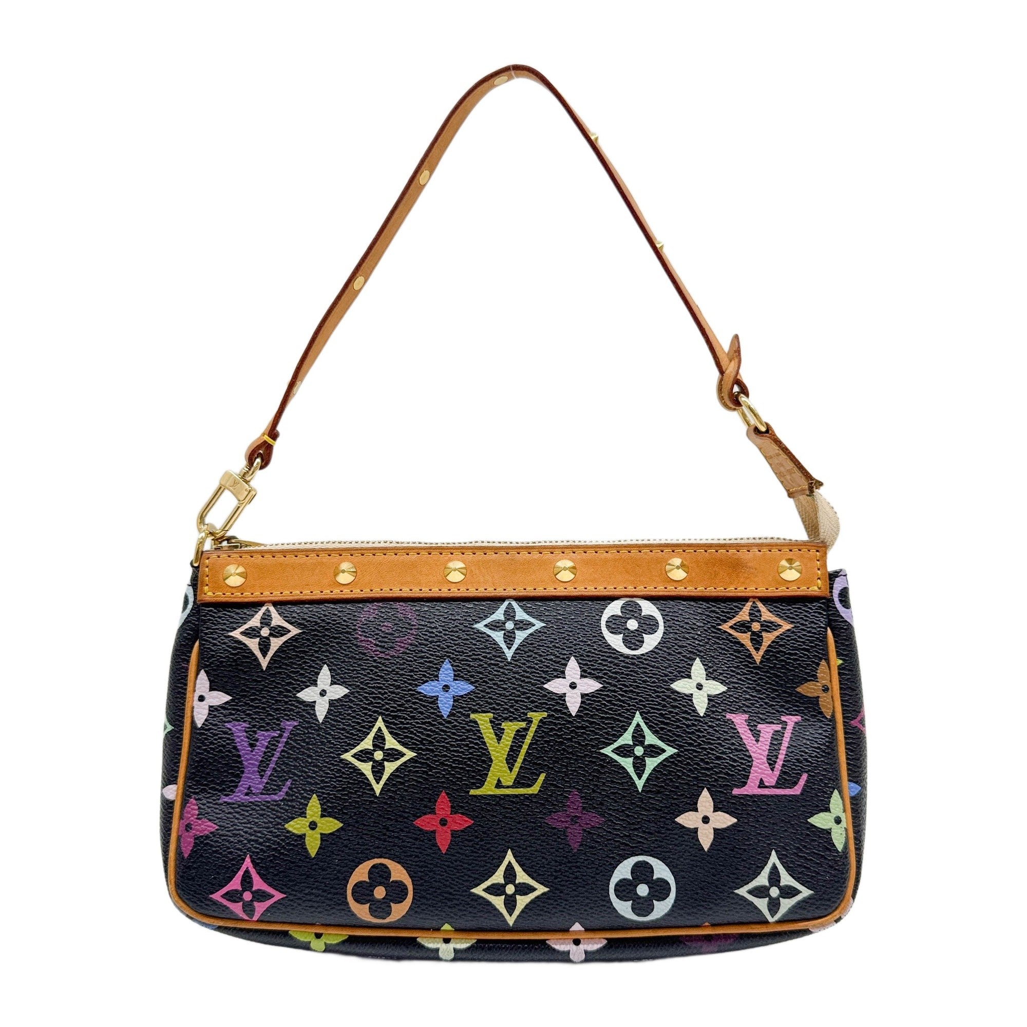 LV x Takashi Murakami Pochette Accessoire Black Monogram Canvas Handle Bag