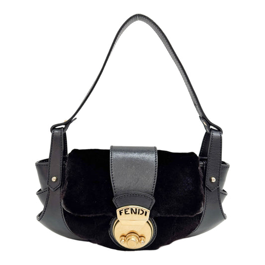 Compilation Black Leather and Fur Shoulder Bag