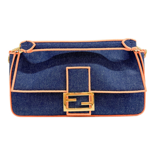 Large Baguette Orange Rim Blue Denim Two Way Bag