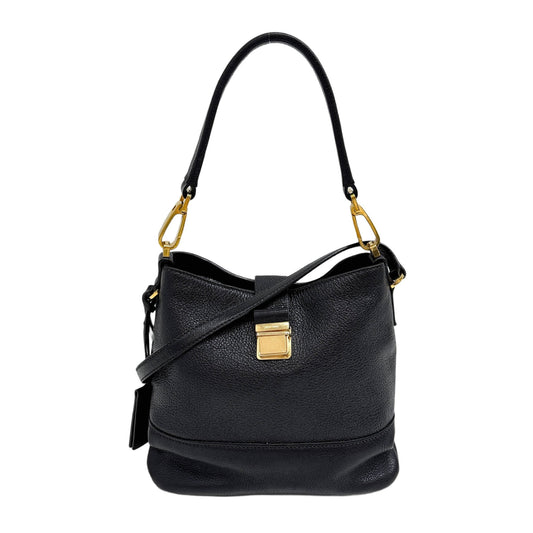 Madras Black Leather Two Way Bag