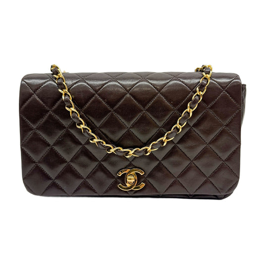Small Full Flap 1989-1991 Matelasse Brown Leather Shoulder Bag