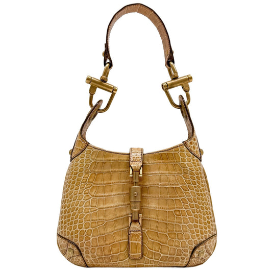 Mini Jackie 1961 Nailhead Beige Crocodile Embossed Leather Shoulder Bag