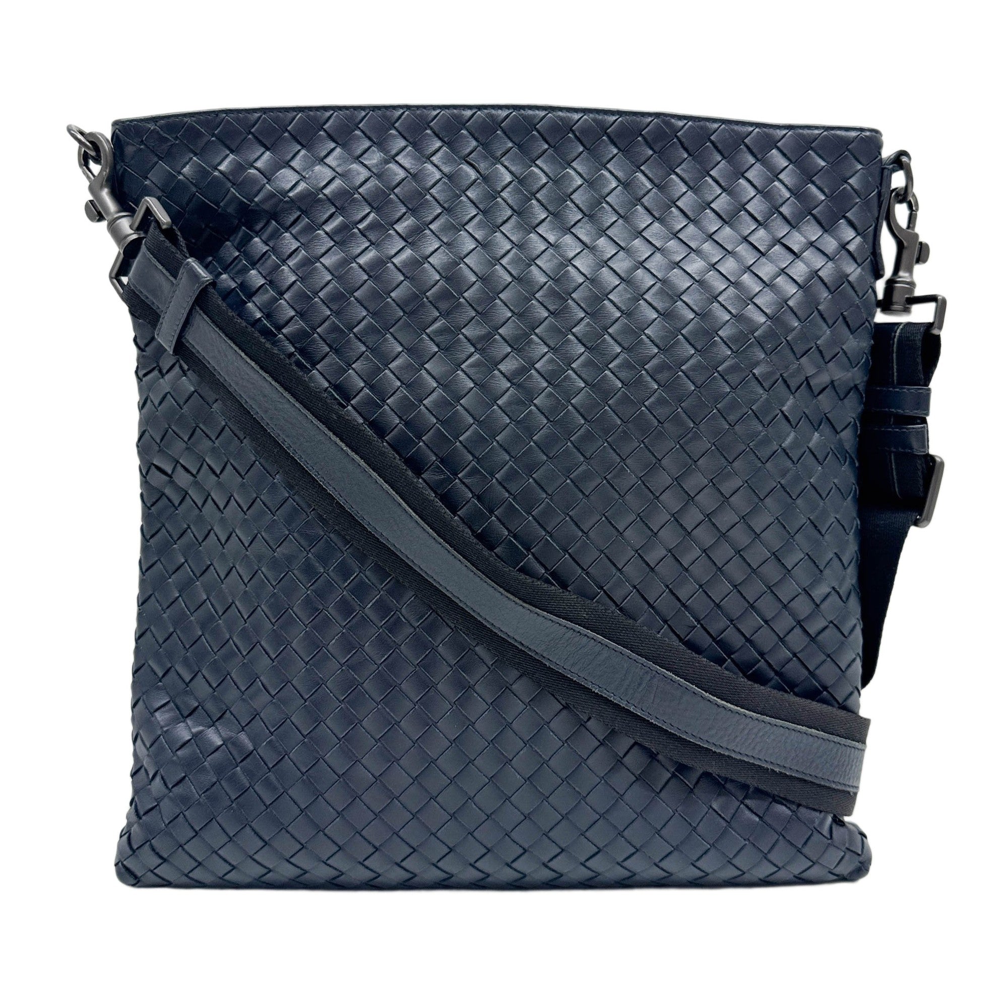 Intrecciato Navy Blue Leather Crossbody Bag