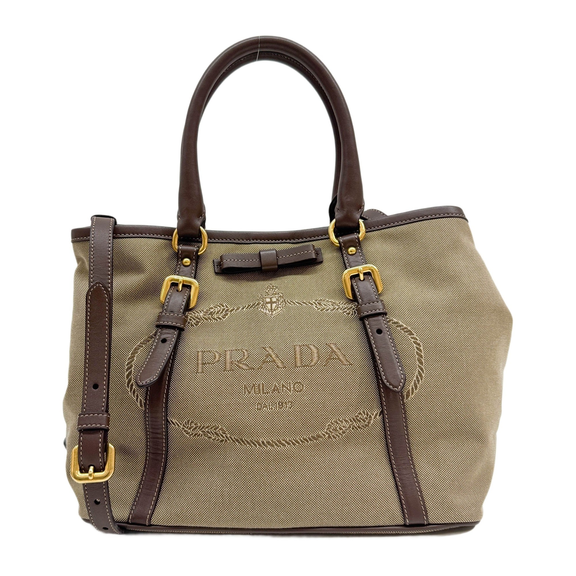 Logo Jacquard Brown Canvas Hand Bag