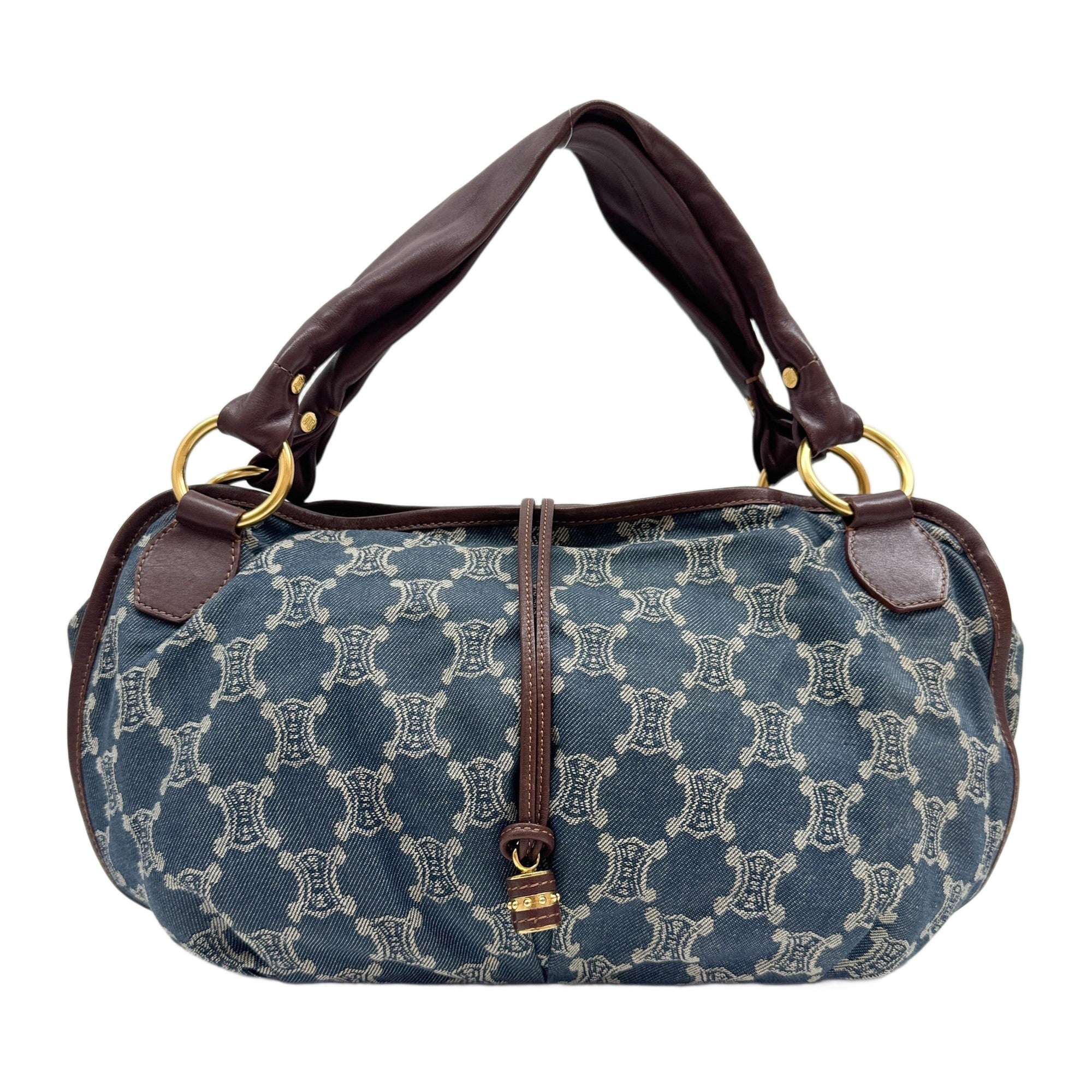Large Bittersweet Paris Macadam Brown Trim Blue Monogram Canvas Shoulder Bag