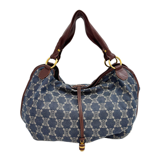Large Bittersweet Paris Macadam Brown Trim Blue Monogram Canvas Shoulder Bag