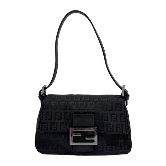 Mini Mamma Baguette Black Zucchino Canvas Shoulder Bag