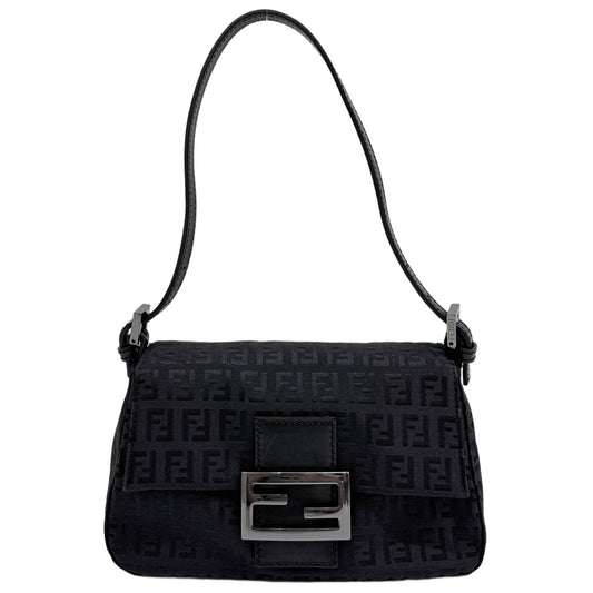 Mini Mamma Baguette Black Zucchino Canvas Shoulder Bag