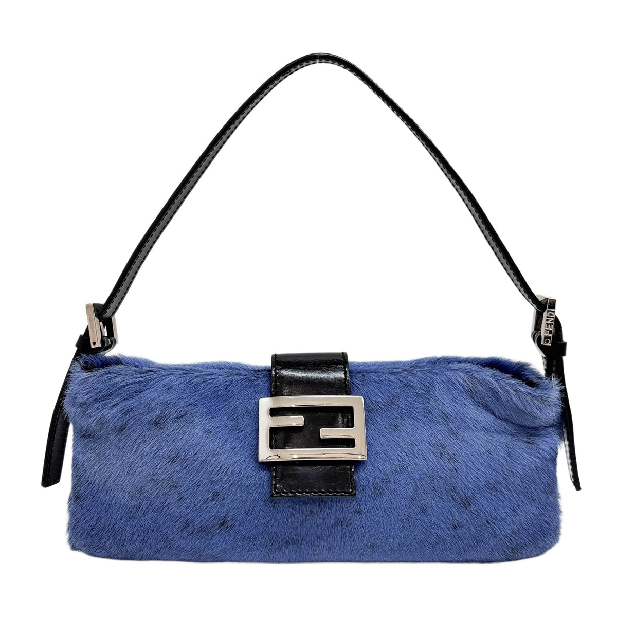 Long Baguette Blue Pony Hair Shoulder Bag