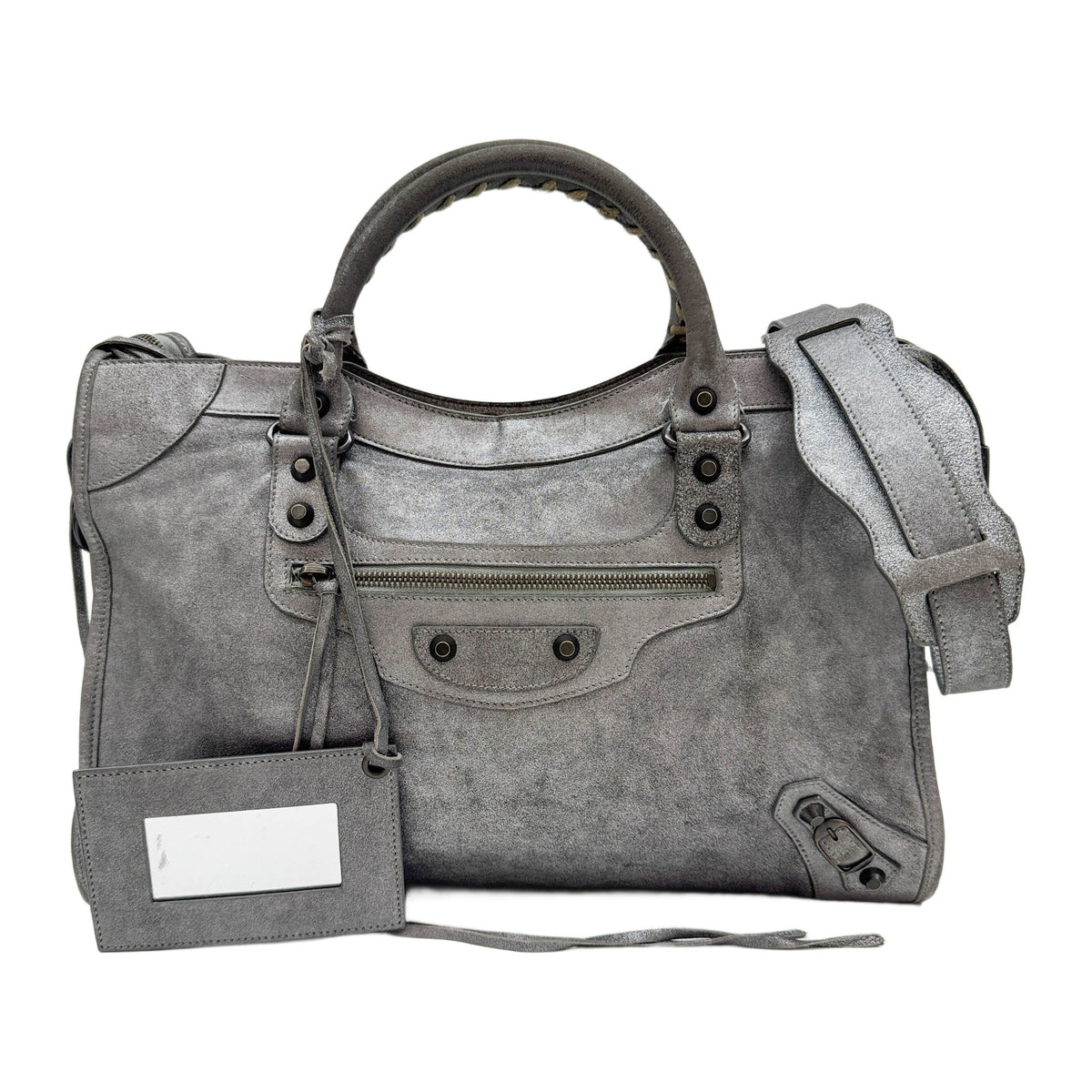 The City Metallic Silver Leather Two Way Bag