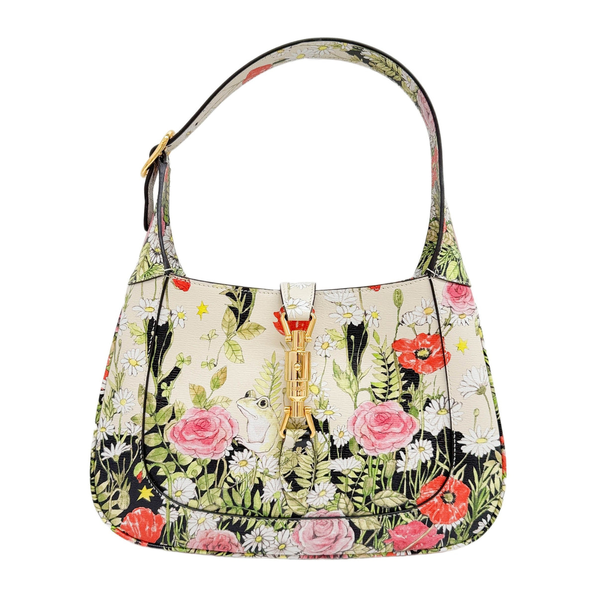 Gucci x Yuko Higuchi Jackie 1961 Beige Floral Print Canvas Shoulder Bag