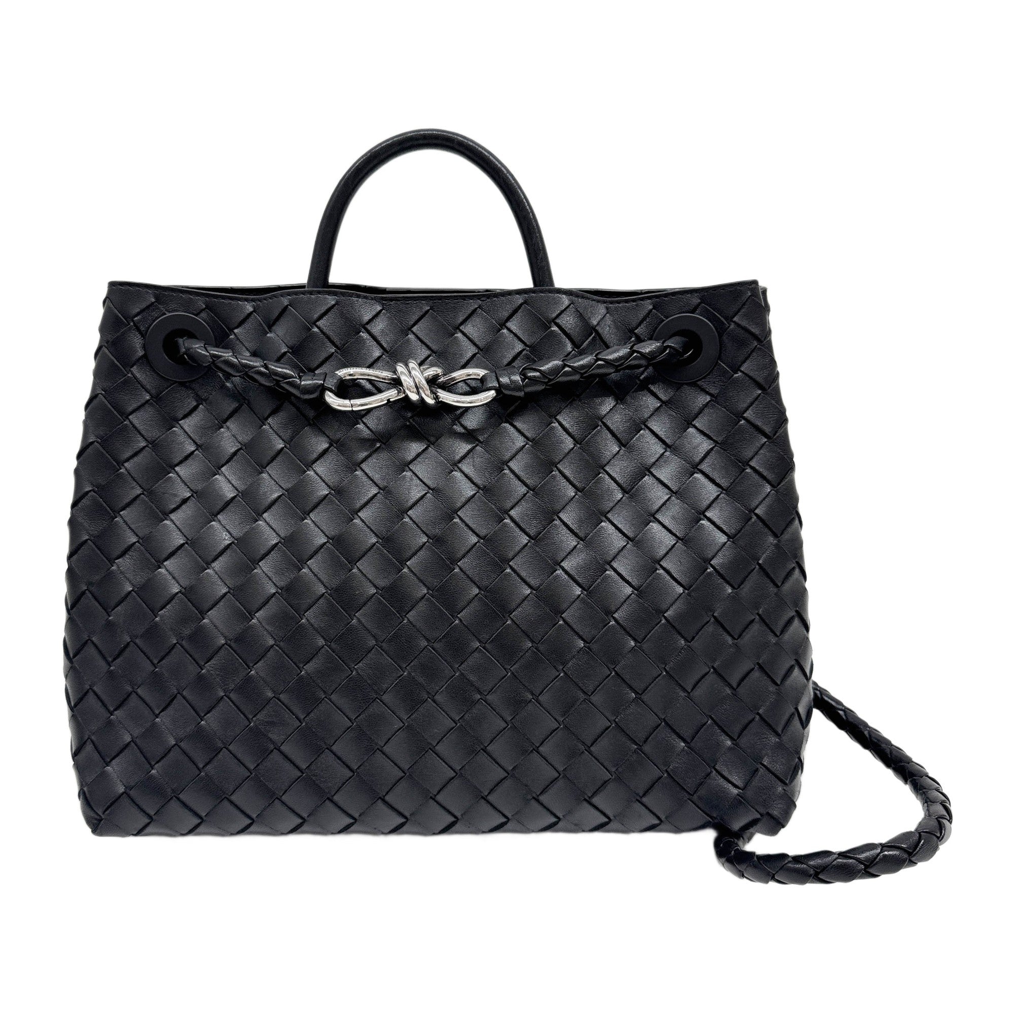 Medium Andiamo Intrecciato Black Leather Two Way Bag