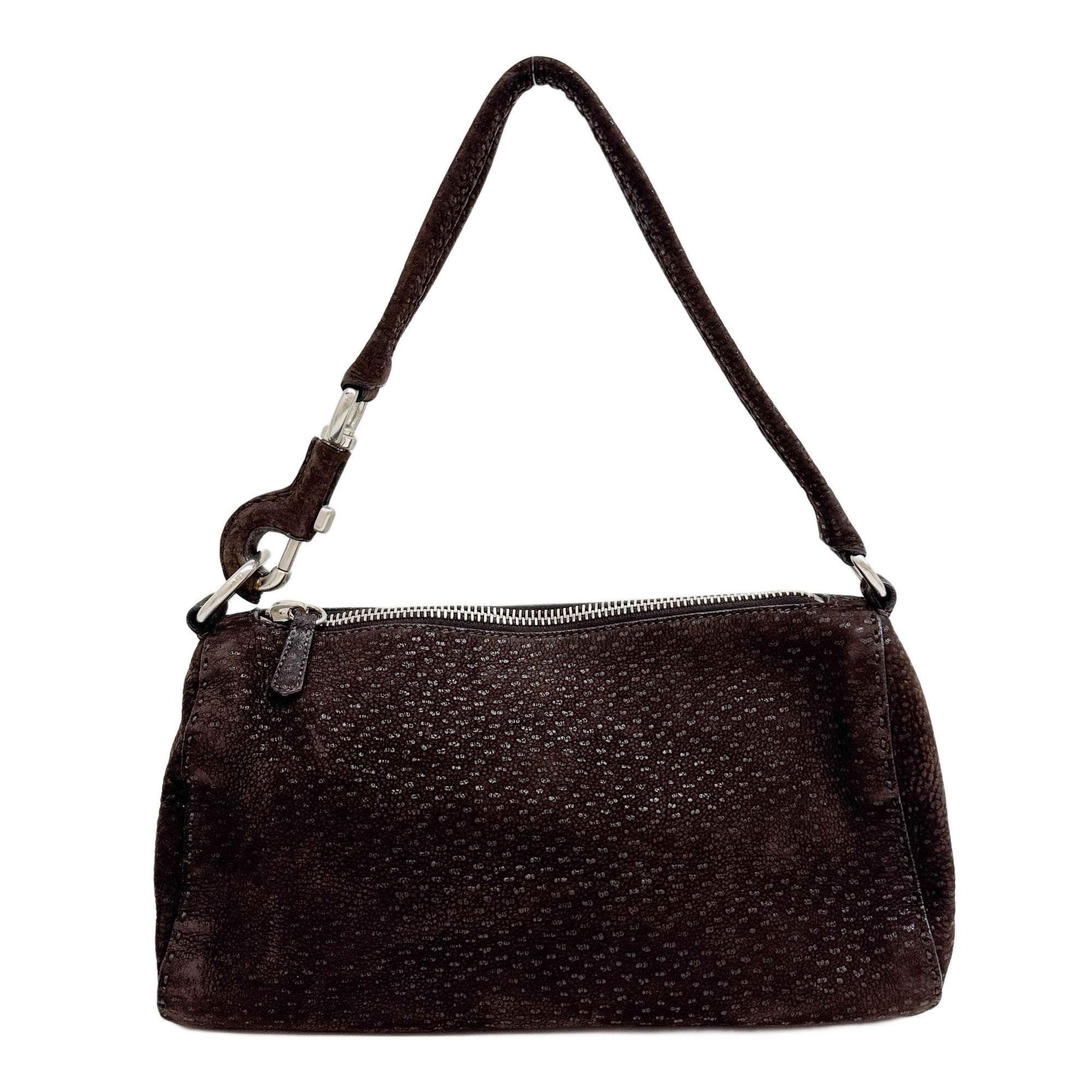 Dark Brown Pebbled Suede Shoulder Bag
