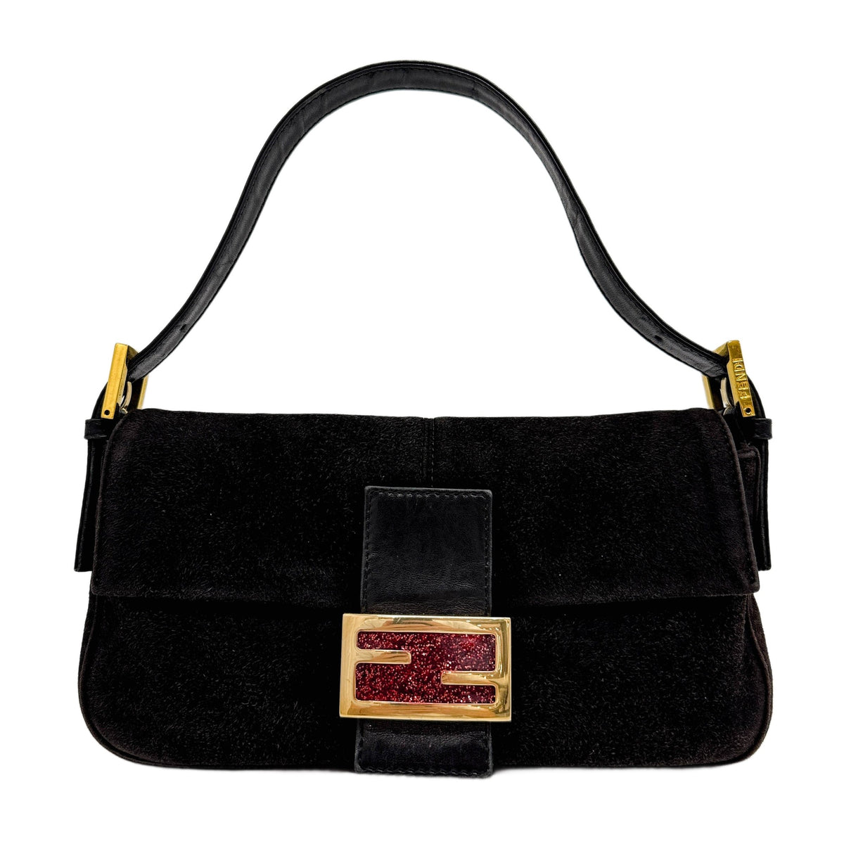 Baguette Black Suede Shoulder Bag