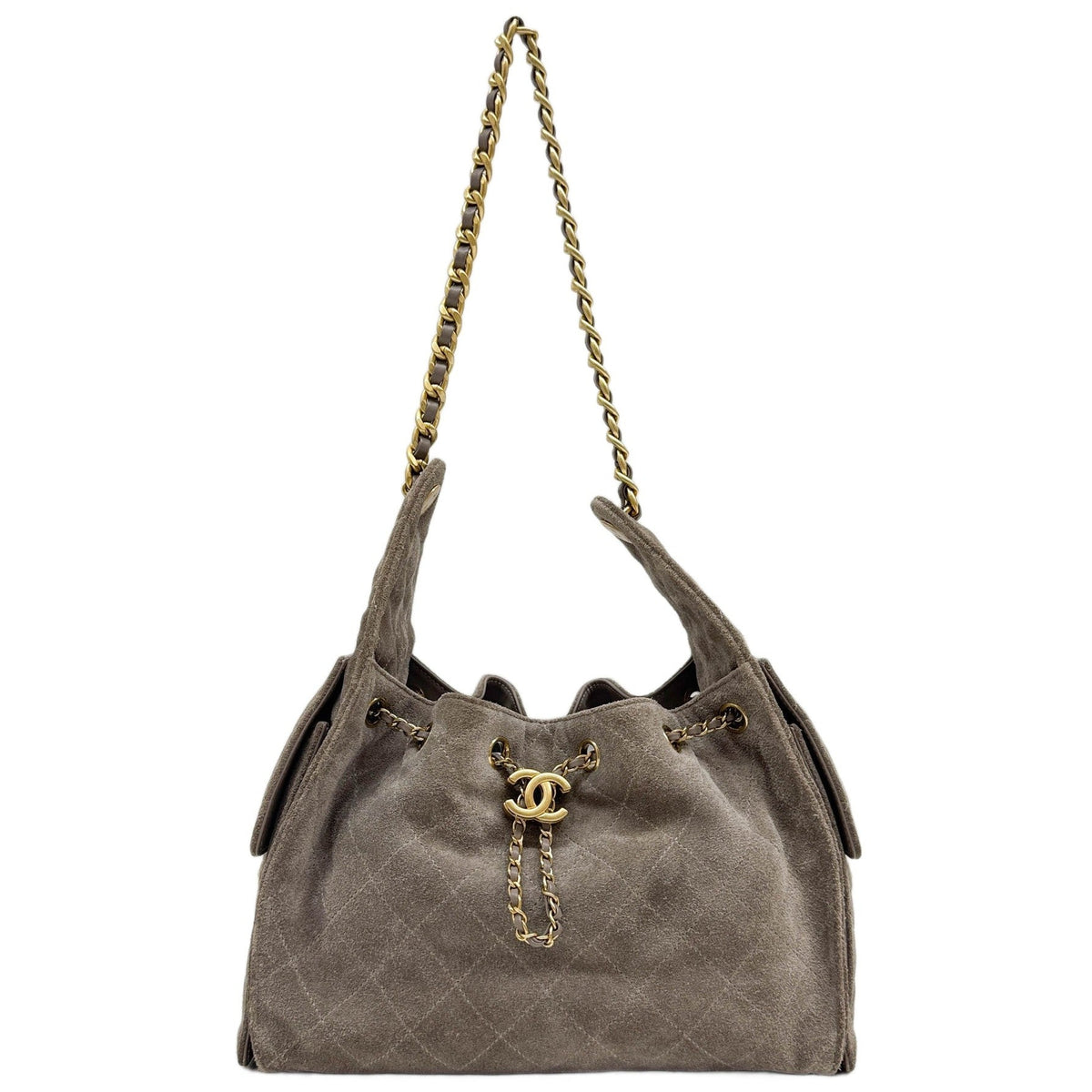 Small Chanel 25 2021-2026 Matelasse Grey Suede Shoulder Bag