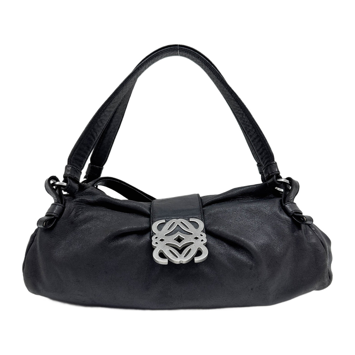 Anagram Black Leather Handle Bag