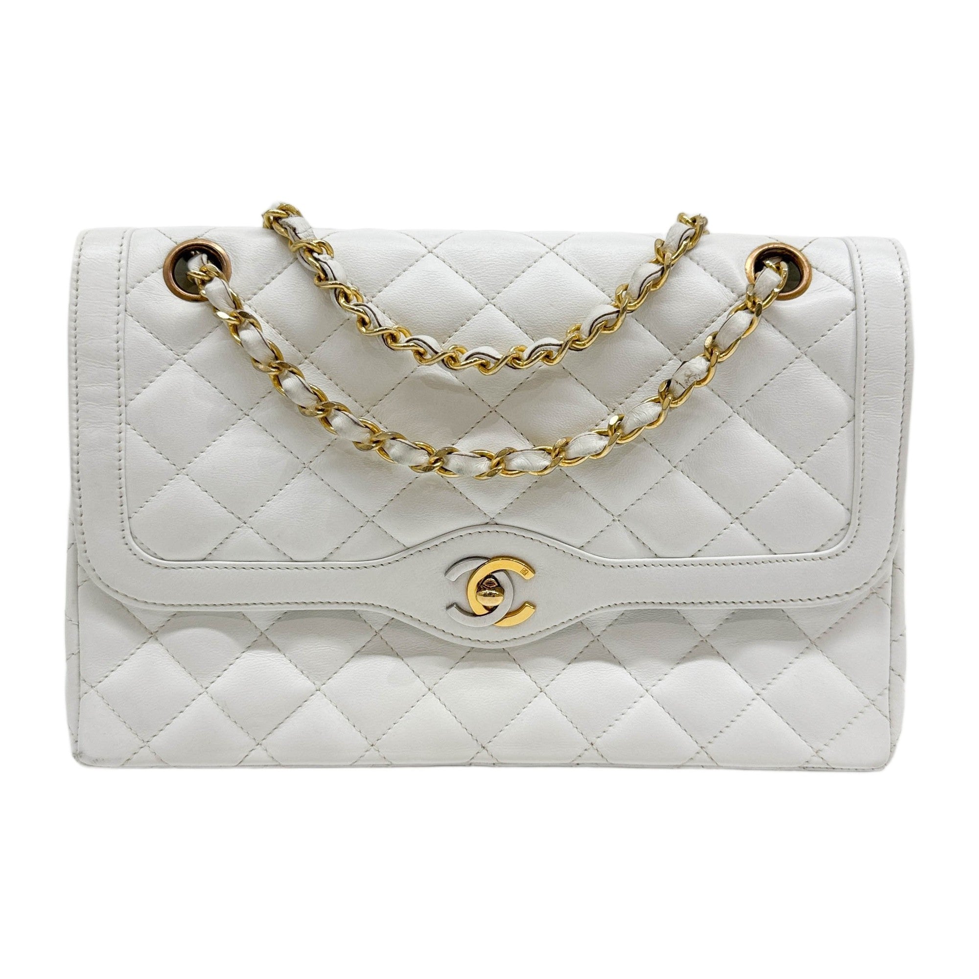 Medium Classic Double Flap 1991-1994 Matelasse White Leather Shoulder Bag
