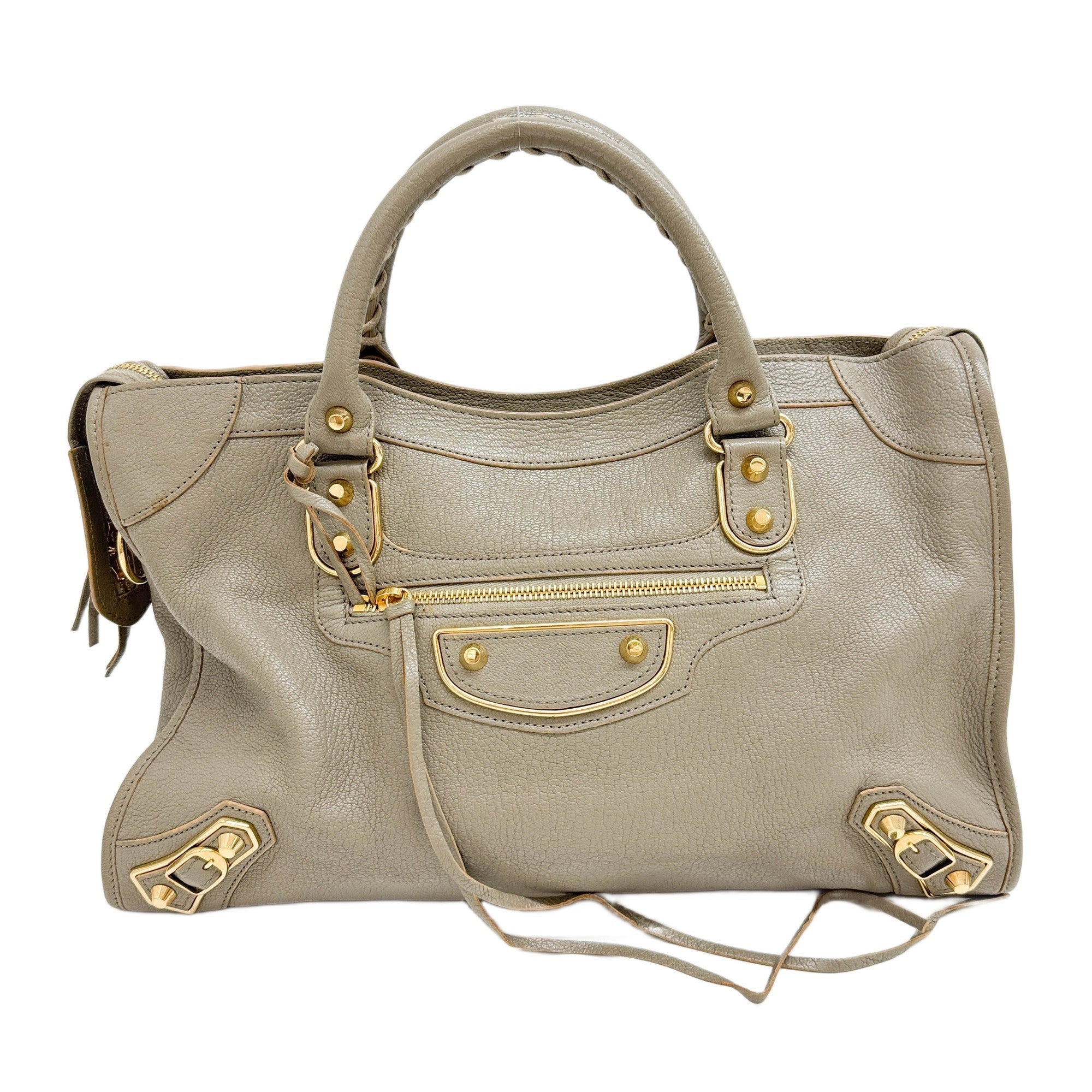 Classic Metallic Edge City Greige Leather Two Way Bag