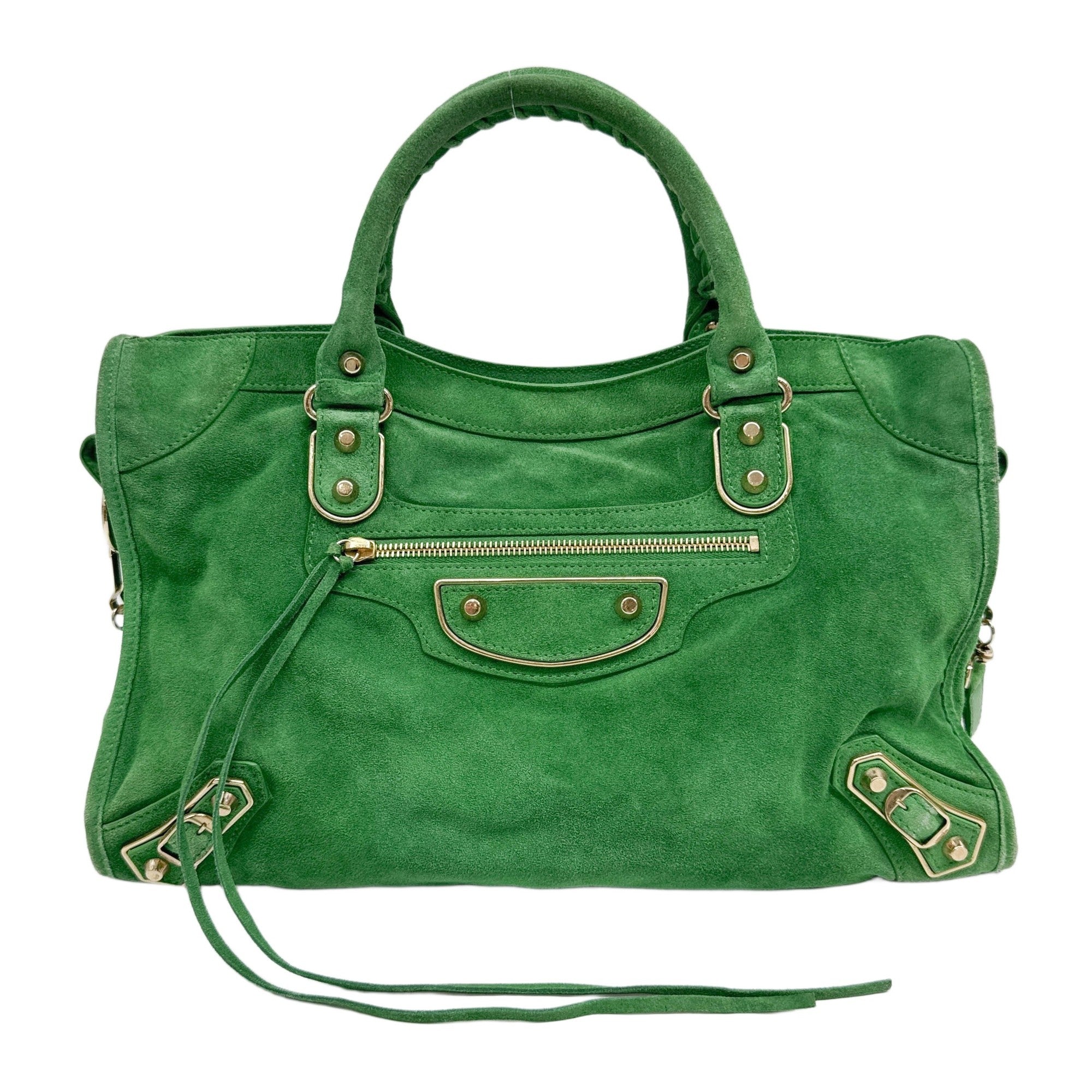 Classic Metallic Edge City Green Suede Shoulder Bag
