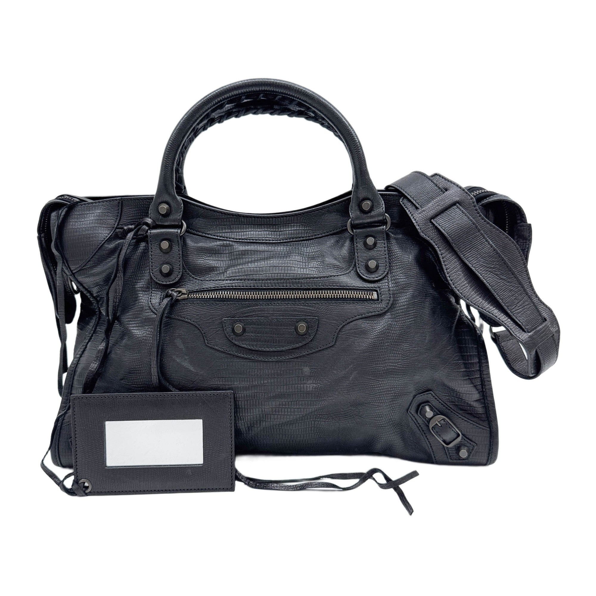 The City Black Lizard Embossed Leather Two Way Bag