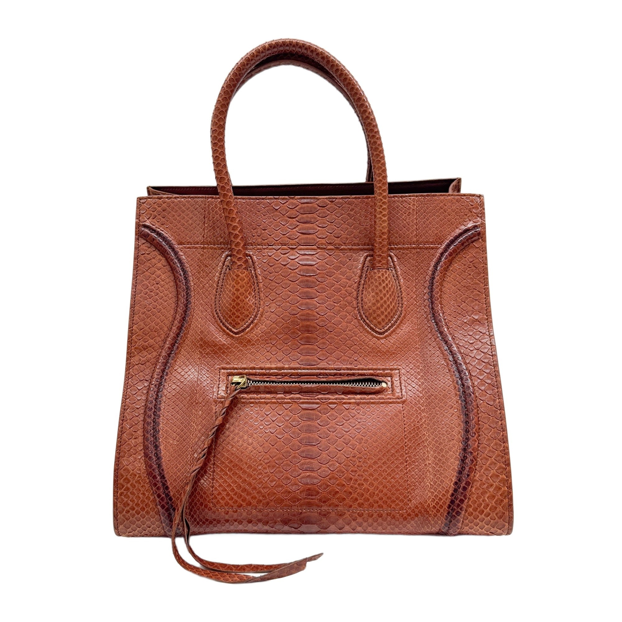 Luggage Phantom Burnt Orange Python Embossed Leather Hand Bag