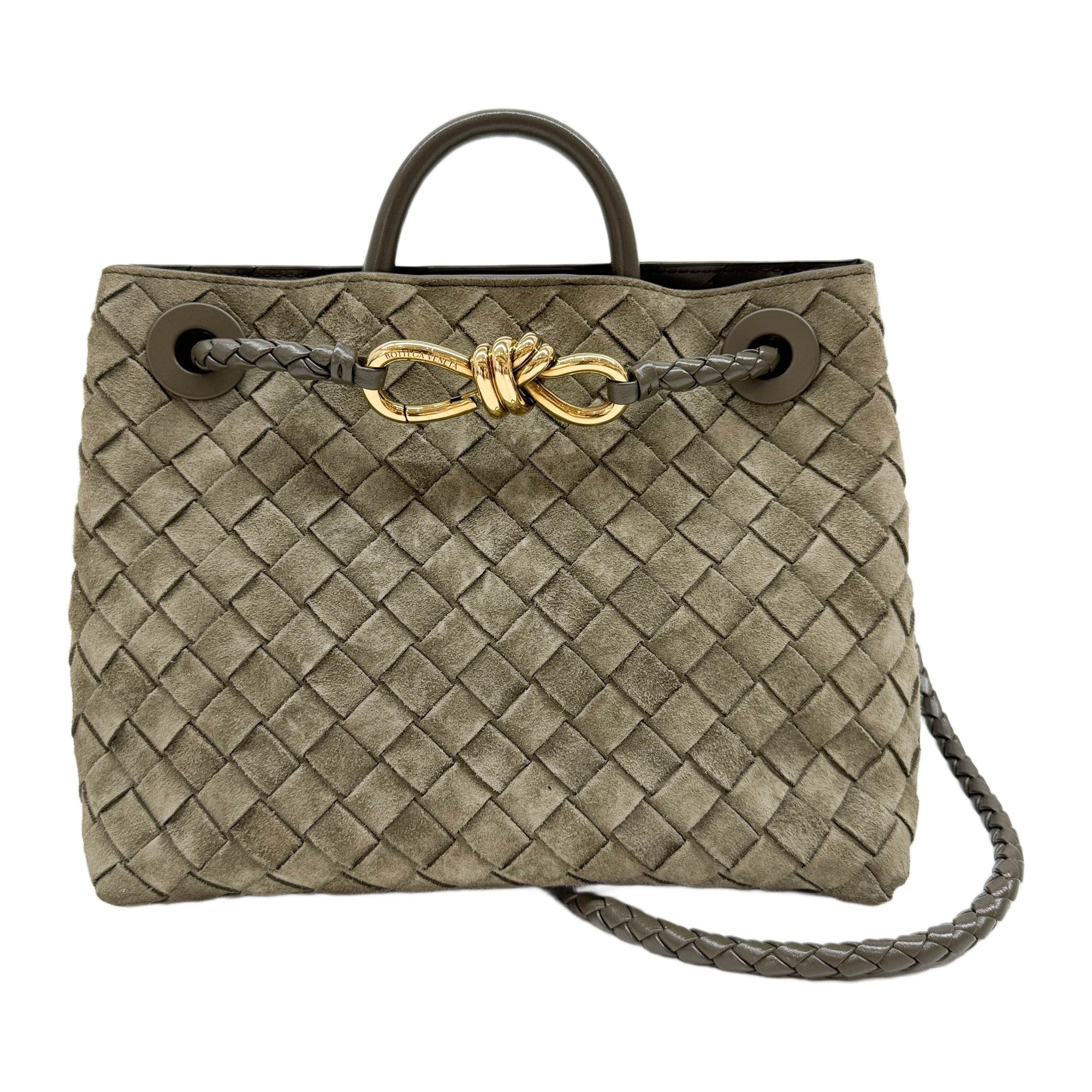 Small Andiamo Intrecciato Sage Green Suede Two Way Bag