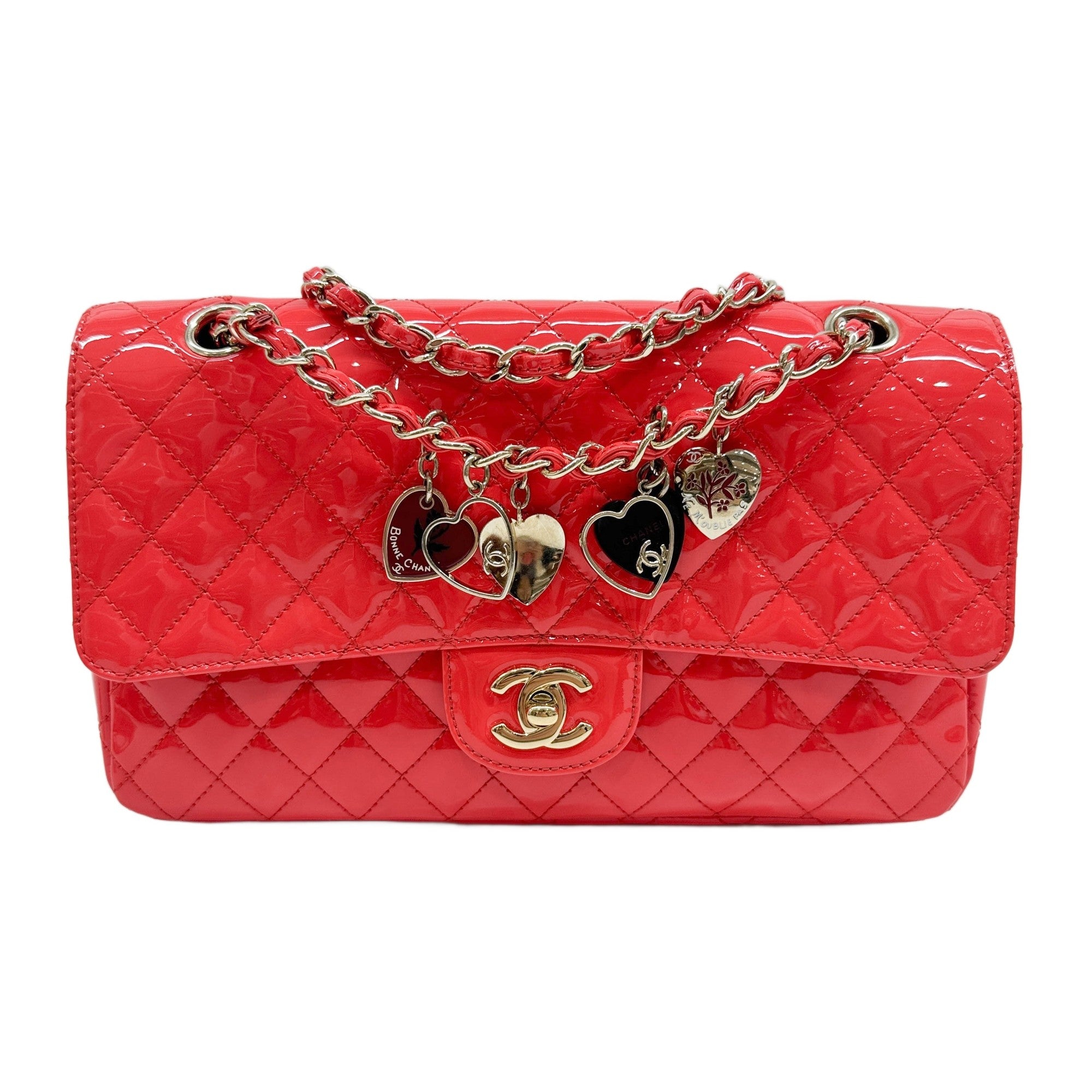 Valentine Medium Classic Flap 2009-2010 Matelasse Red-Orange Patent Leather Shoulder Bag