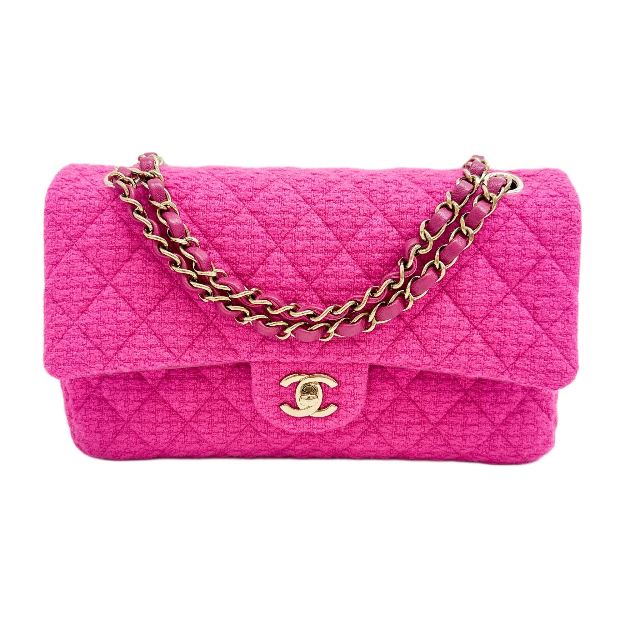 Classic Double Flap 2021-2026 Fuchsia Pink Tweed Shoulder Bag