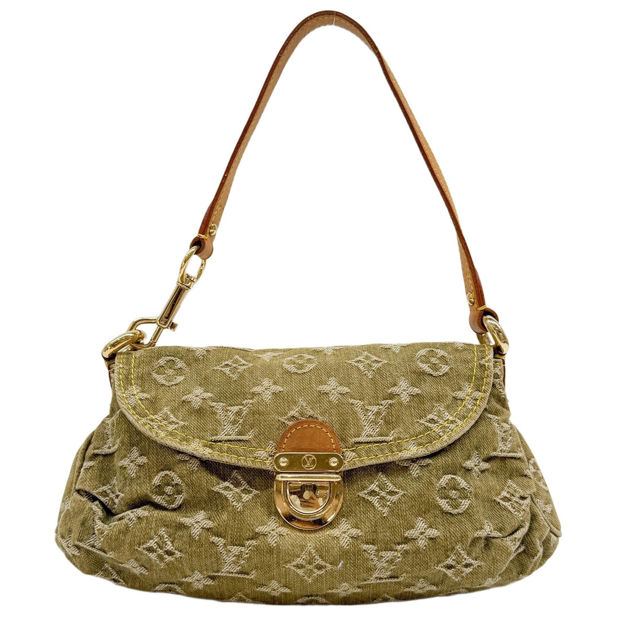 Mini Pleaty Monogram Green Denim Hand Bag