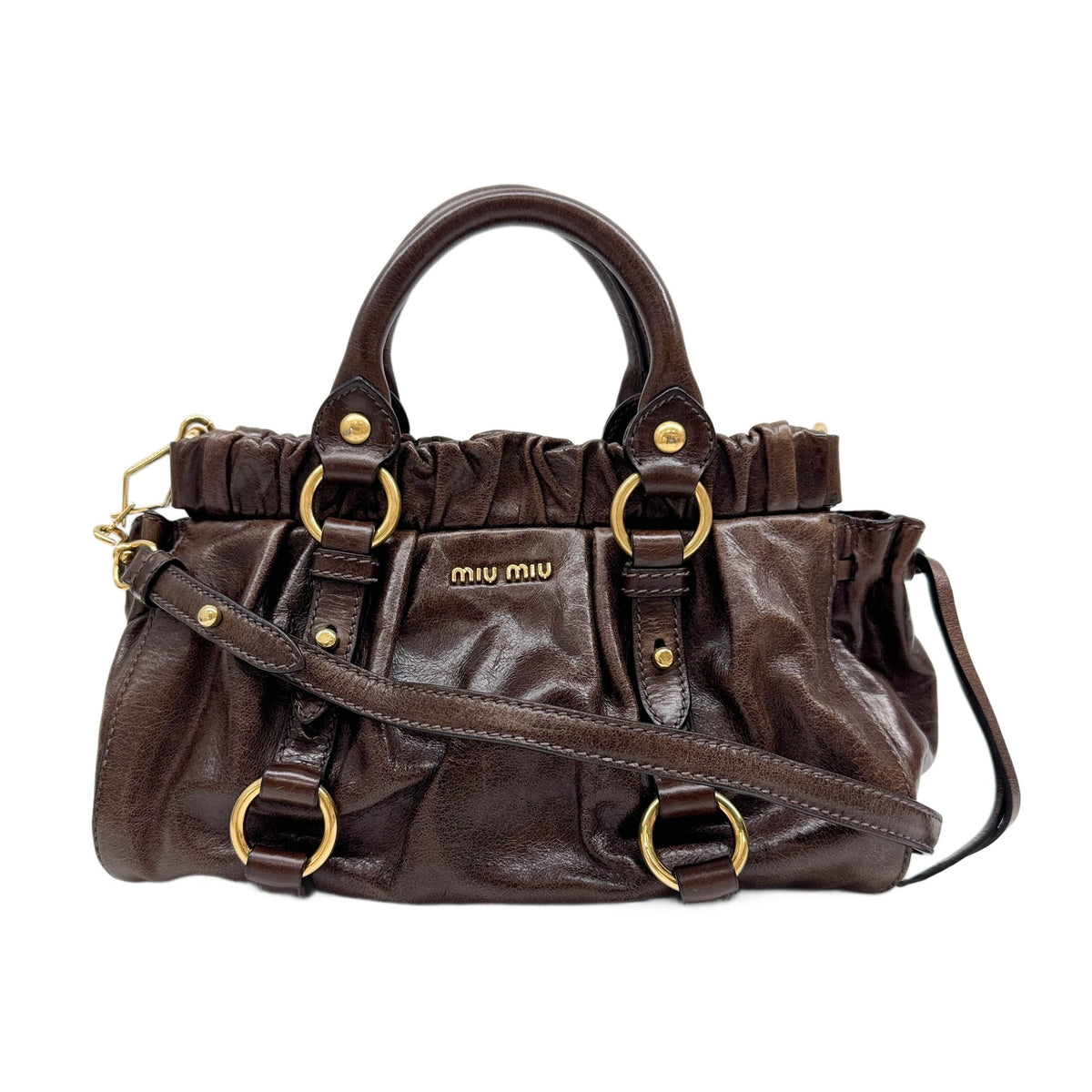 Mini Vitello Brown Leather Two Way Bag