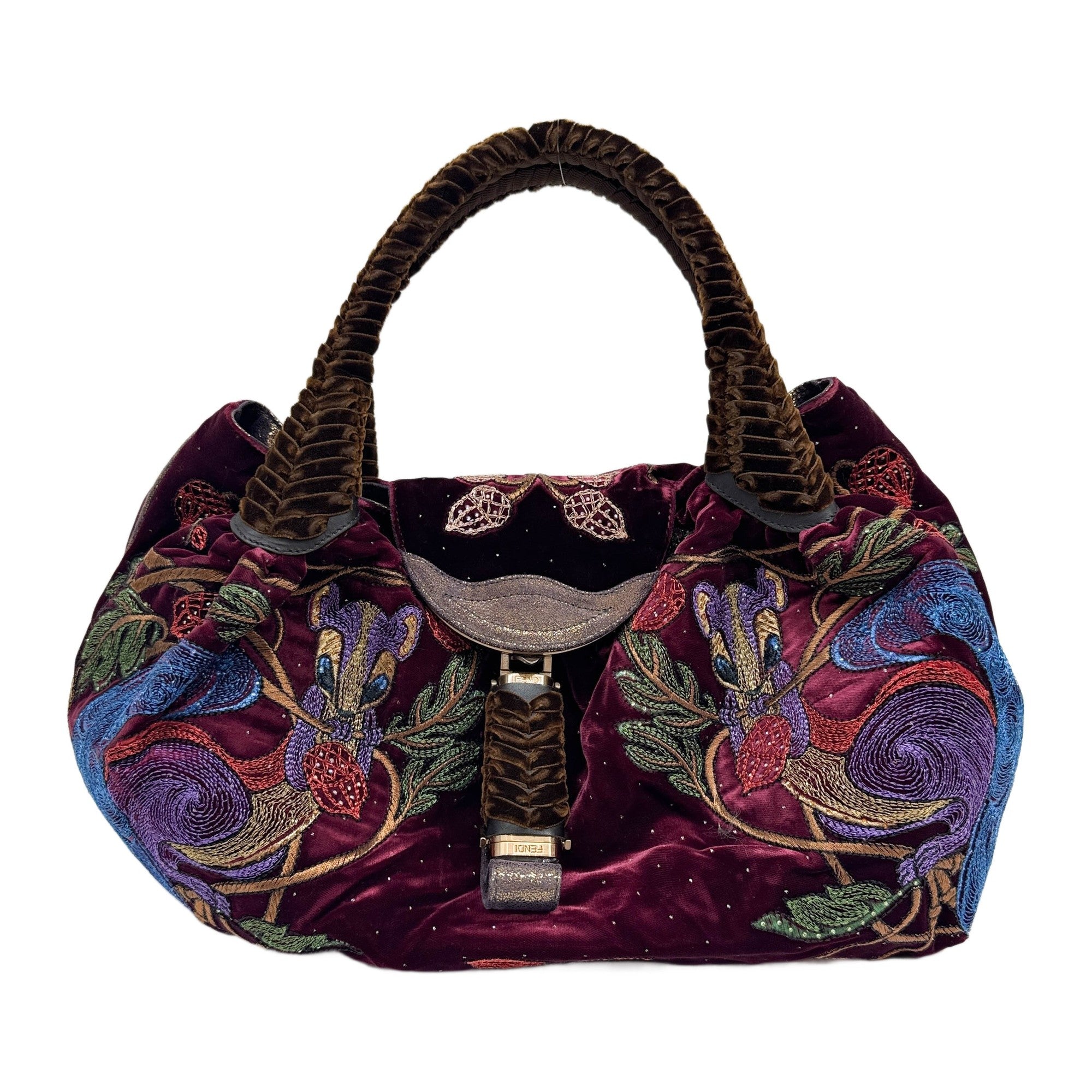 Squirrel Spy Rhinestone and Embroidery Red Velvet Shoulder Bag