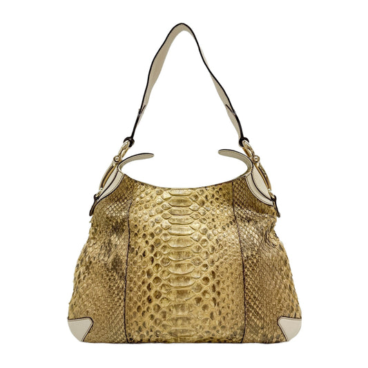 Horsebit Yellow Python Embossed Leather Shoulder Bag