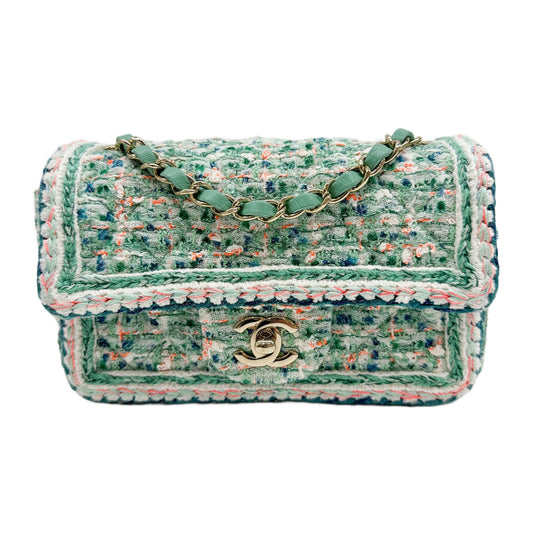 Rectangular Mini Classic Flap 2019 Matelasse Mint Green Tweed Shoulder Bag