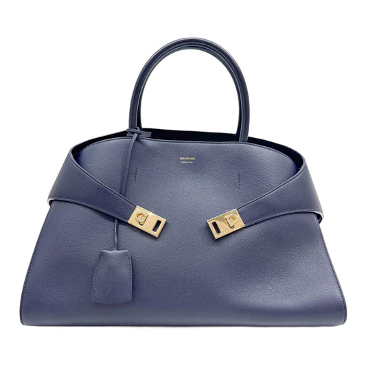 Large Hug Navy Blue Leather Two Way Bag