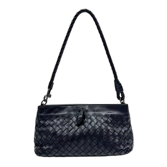 Intrecciato Black Leather Shoulder Bag