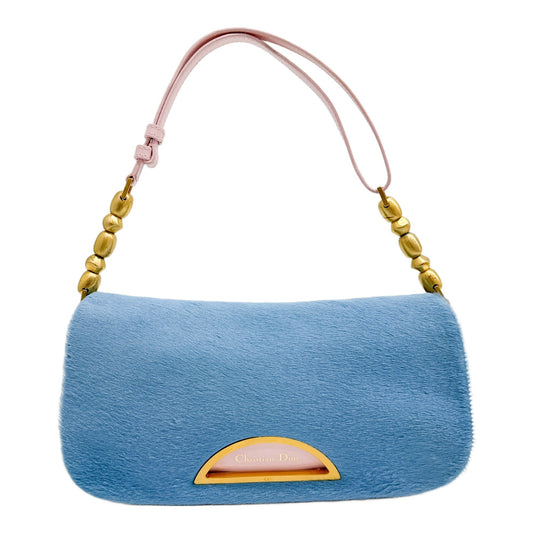 Malice Pearl Python Embossed Leather & Baby Blue Pony Hair Leather Shoulder Bag