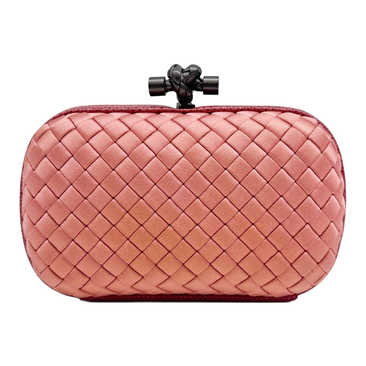 Knot Intrecciato Pink Satin Python Leather Trim Clutch Bag