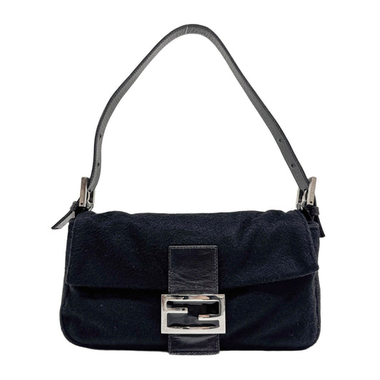 Baguette Black Wool Shoulder Bag