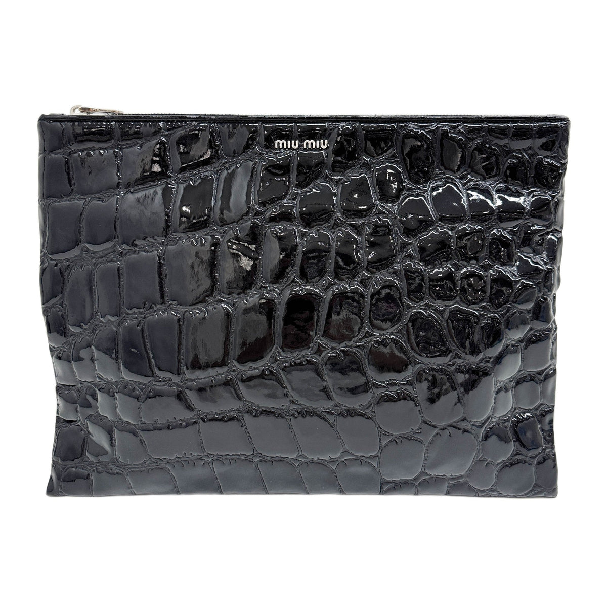 Black Crocodile Embossed Patent Leather Clutch Bag