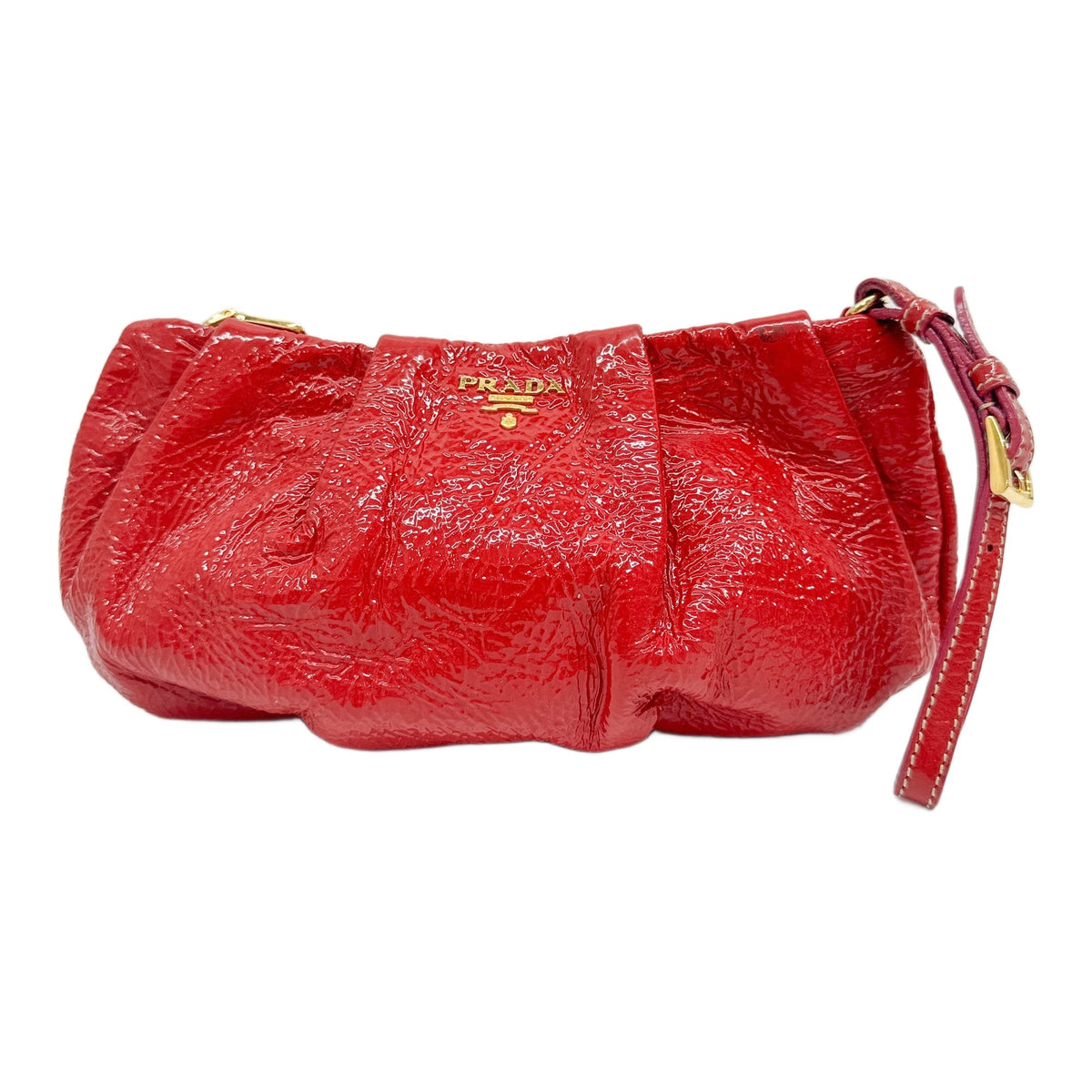 Crinkled Red Patent Leather Pouch Wrist Bag