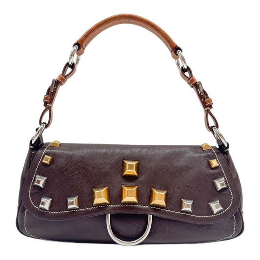 Studded Brown Leather Shoulder Bag