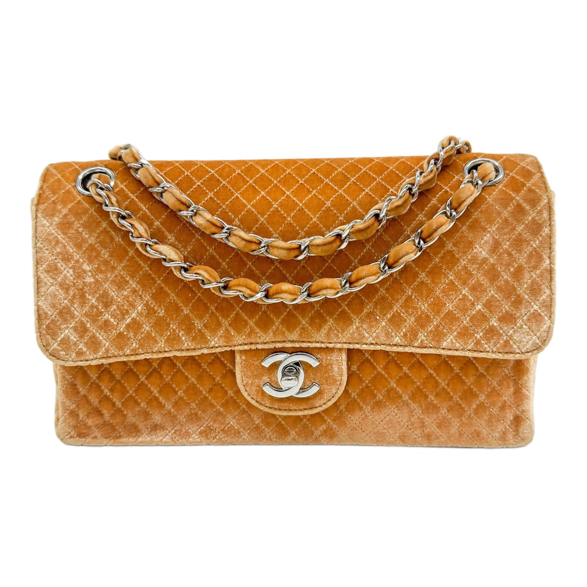 Medium Classic Flap 1996-1997 Matelasse Orange Velvet Shoulder Bag