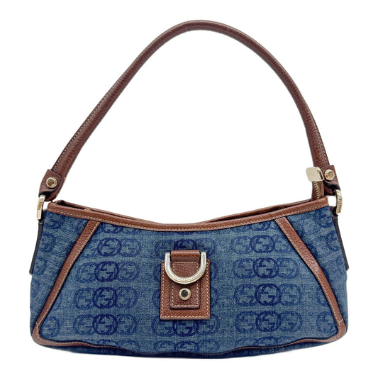 Abbey D-Ring Brown Leather Trim Blue GG Denim Shoulder Bag