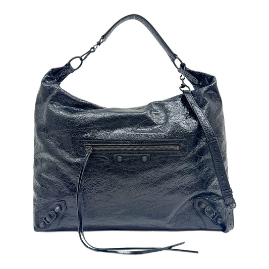 Medium Le City Hobo Black Arena Leather Shoulder Bag