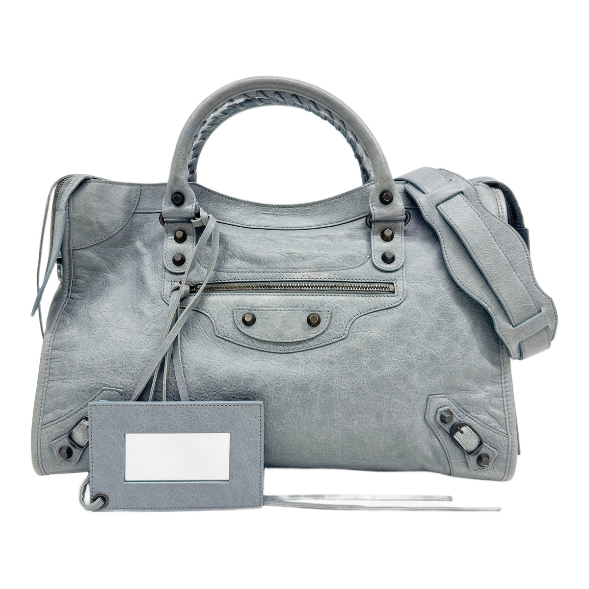 The City Blue Grey Leather Two Way Bag