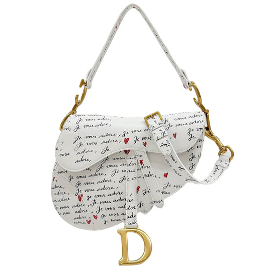 Saddle Dioramour "Je Vous Adore" Print White Leather Two Way Bag